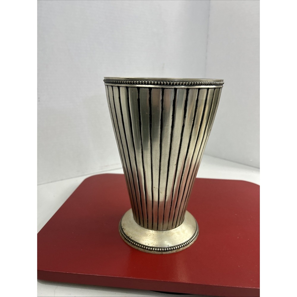 VTG Trumpet Vase Silver Plate Over Copper Heavy 9" Tall Patina‎ Removable Base